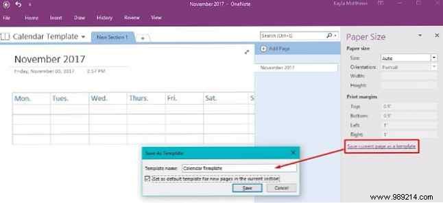 How to create a OneNote calendar template