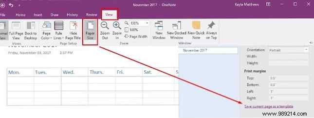 How to create a OneNote calendar template