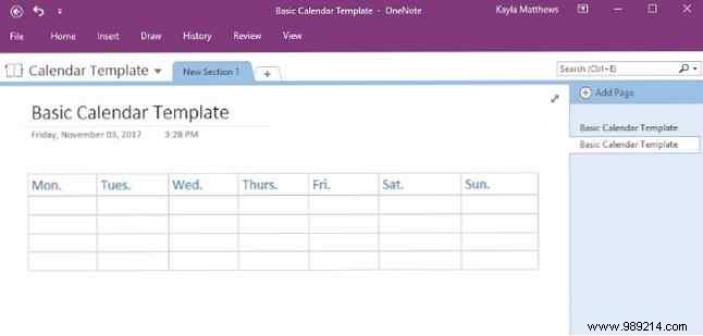 How to create a OneNote calendar template