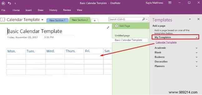 How to create a OneNote calendar template