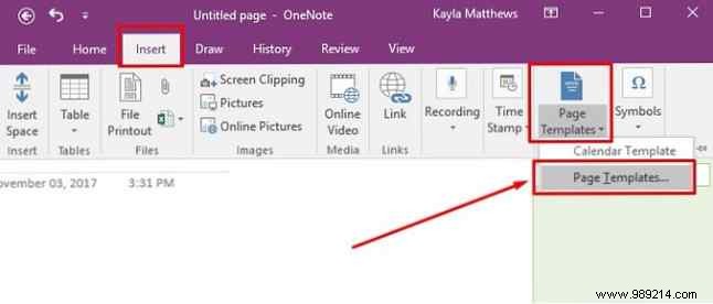 How to create a OneNote calendar template