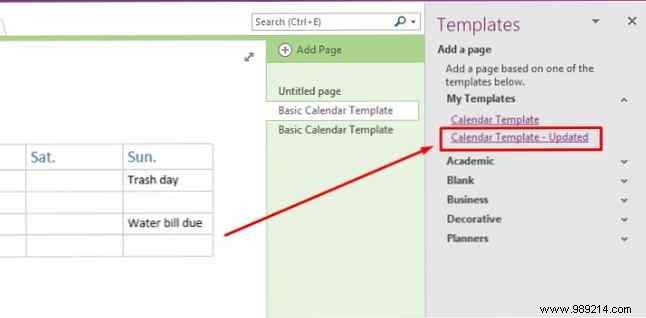 How to create a OneNote calendar template