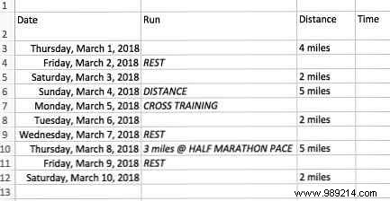 How to create a marathon training plan with Excel