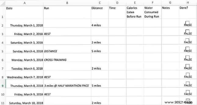 How to create a marathon training plan with Excel