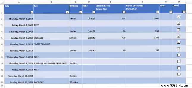 How to create a marathon training plan with Excel