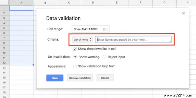 How to create a dropdown list in Google Sheets