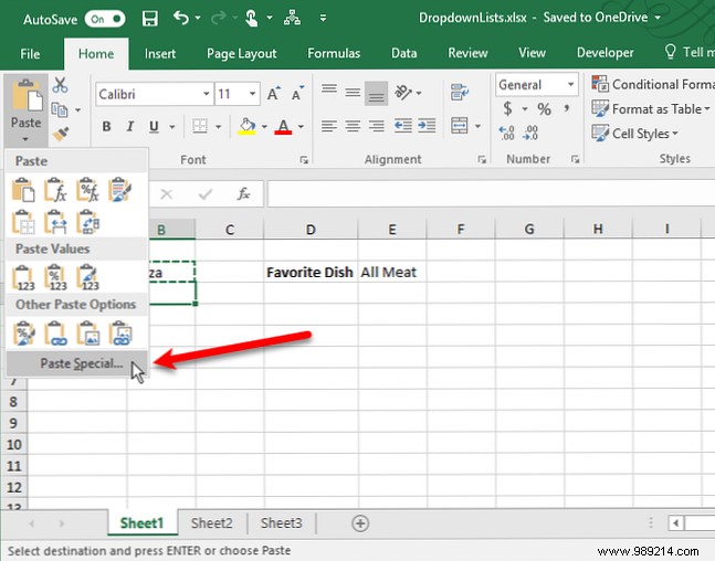 How to create a dropdown list in Excel