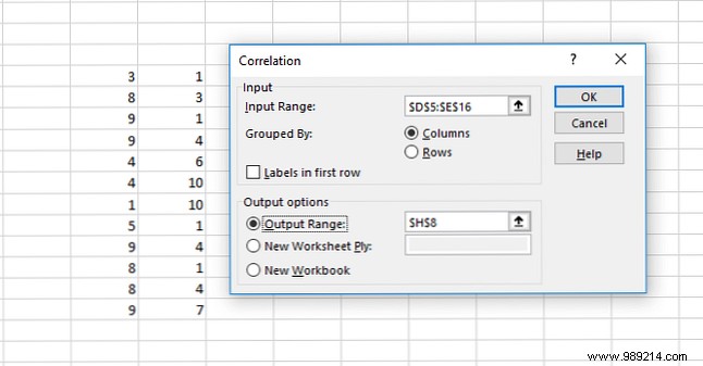 How to find the correlation coefficient with Excel