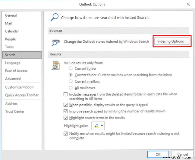 How to fix Outlook search not working properly