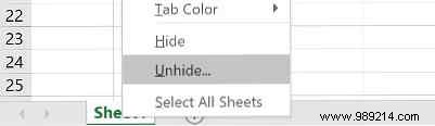 How to hide and show spreadsheets in Excel