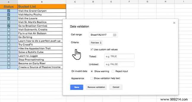 How to insert a checkbox in Google Sheets