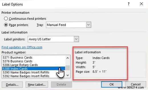 How to make index cards in Microsoft Word 2016