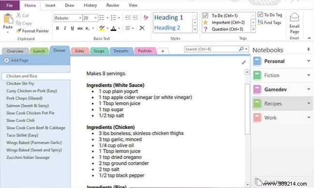 How to move the page and navigation tabs in OneNote