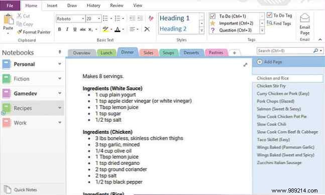 How to move the page and navigation tabs in OneNote