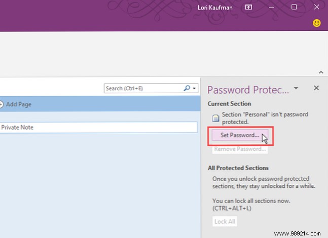 How to password protect your notes in OneNote 2016