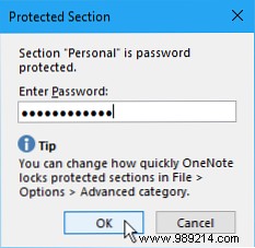 How to password protect your notes in OneNote 2016