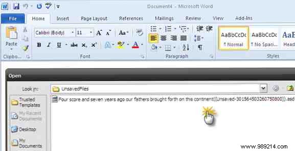 How to recover an unsaved Microsoft Word 2010 document in seconds