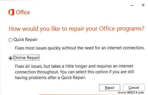 How to repair your Microsoft Office application