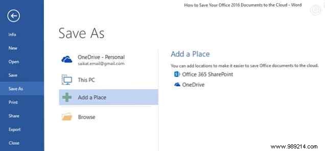 Saving your Office 2016 documents in the cloud