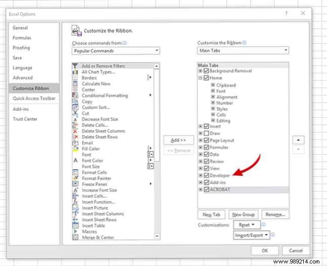 How to unlock the hidden developer tab in Excel