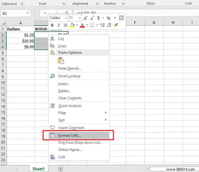 How to use different currency symbols in specific cells in Excel