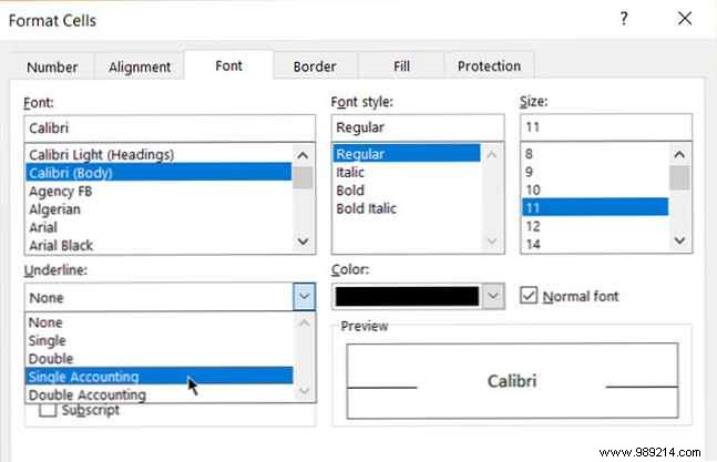 How to use hidden underline formats in Excel