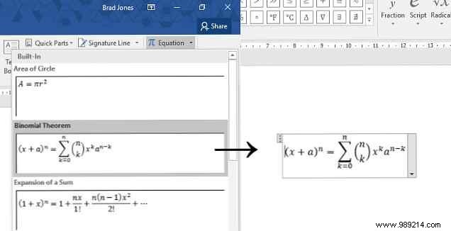 How to write mathematical equations in Office 2016