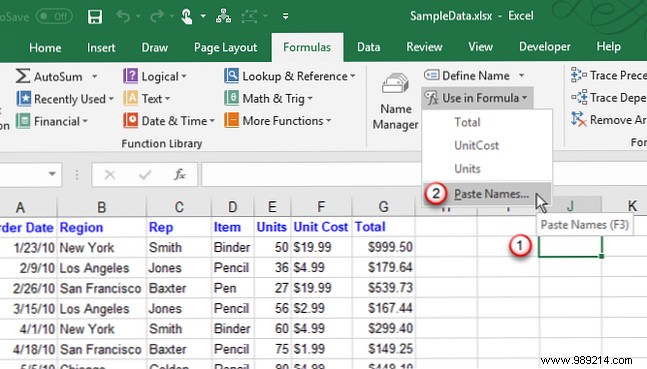 How to work with named ranges in Microsoft Excel