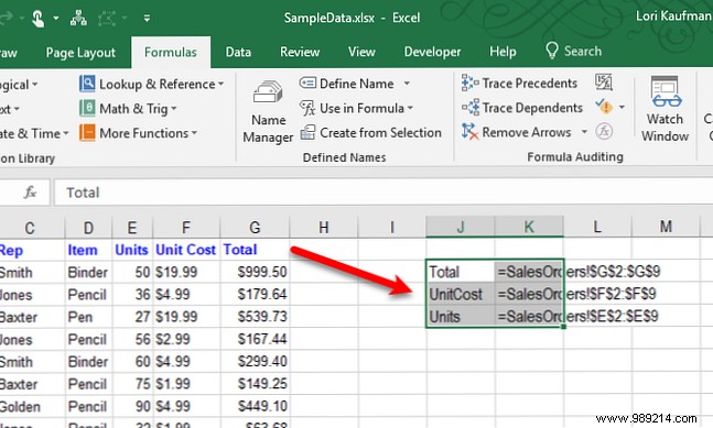 How to work with named ranges in Microsoft Excel