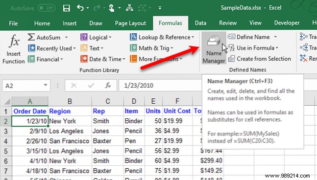 How to work with named ranges in Microsoft Excel