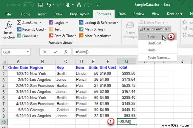 How to work with named ranges in Microsoft Excel