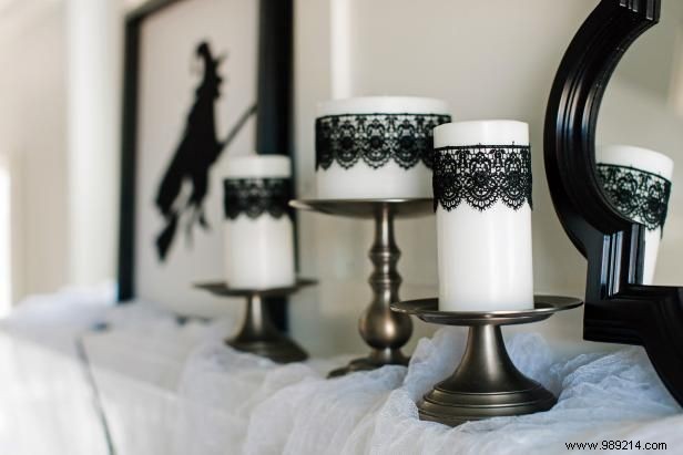 How to make black lace candles for Halloween