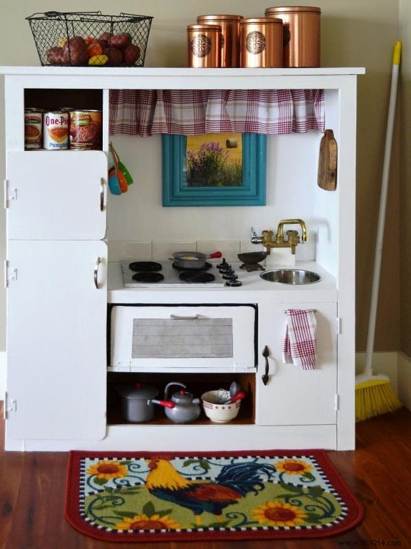 How to turn an old entertainment center into a play kitchen