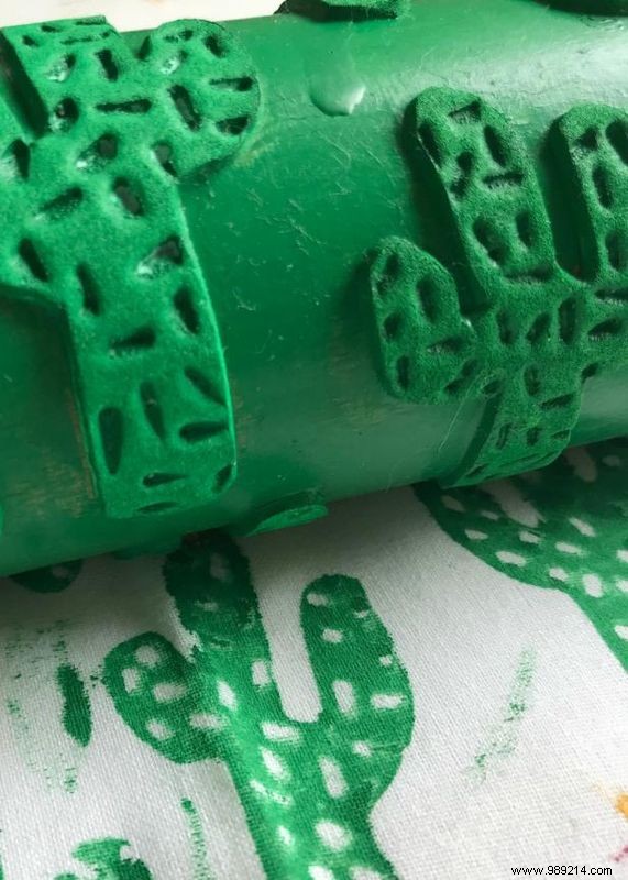 How to use a roller to print cactus print tea towels