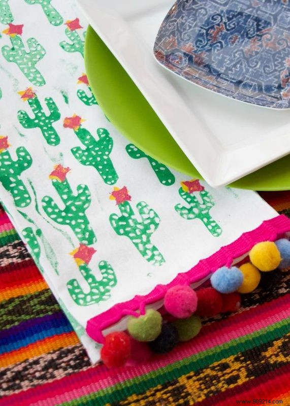 How to use a roller to print cactus print tea towels