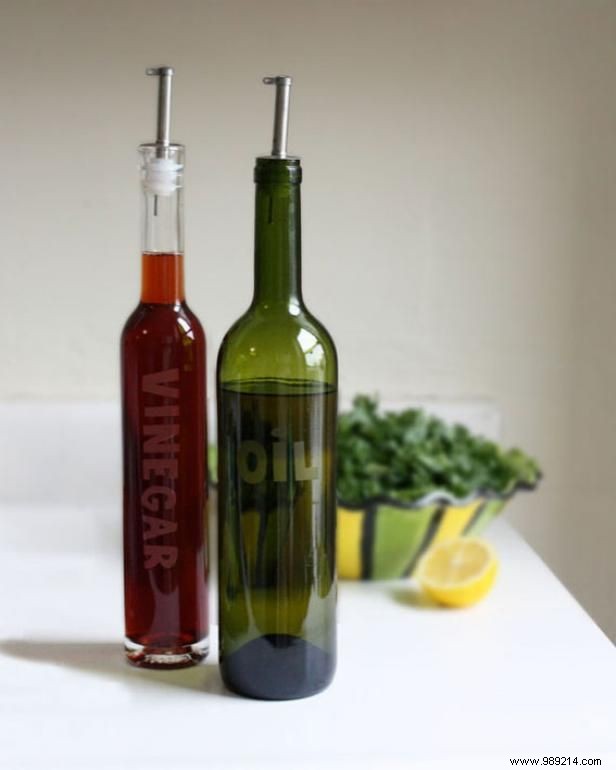 Make engraved oil and vinegar bottles from recycled wine bottles