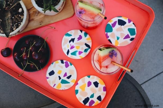 Make terrazzo-inspired coasters for your next shindig