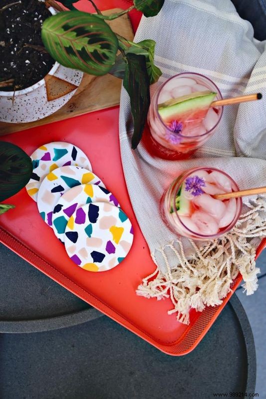 Make terrazzo-inspired coasters for your next shindig